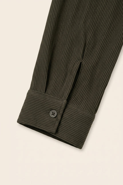 Lightweight Plisse Shirt - Olive Green - Detail