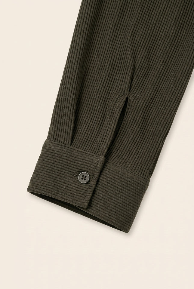 Lightweight Plisse Shirt - Olive Green - Detail