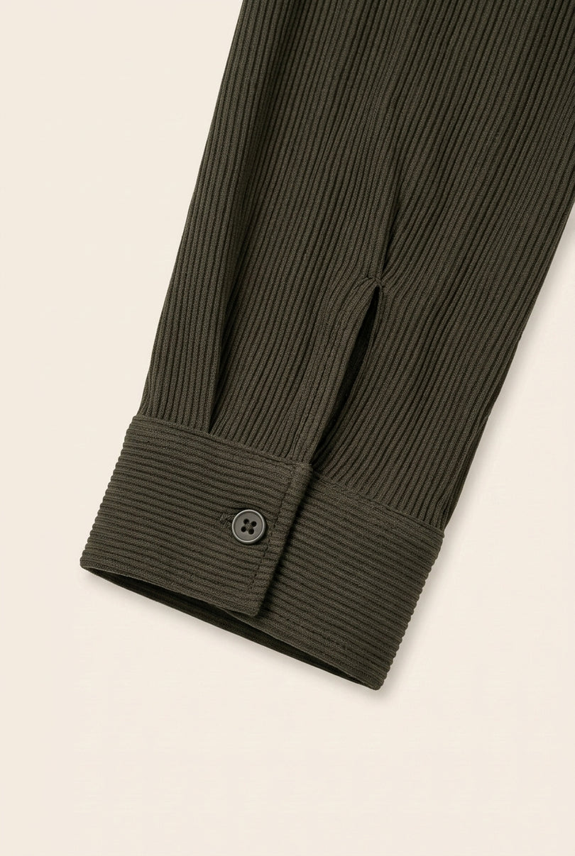 Lightweight Plisse Shirt - Olive Green - Detail