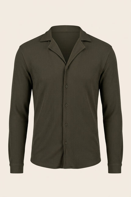 Lightweight Plisse Shirt - Olive Green - Front