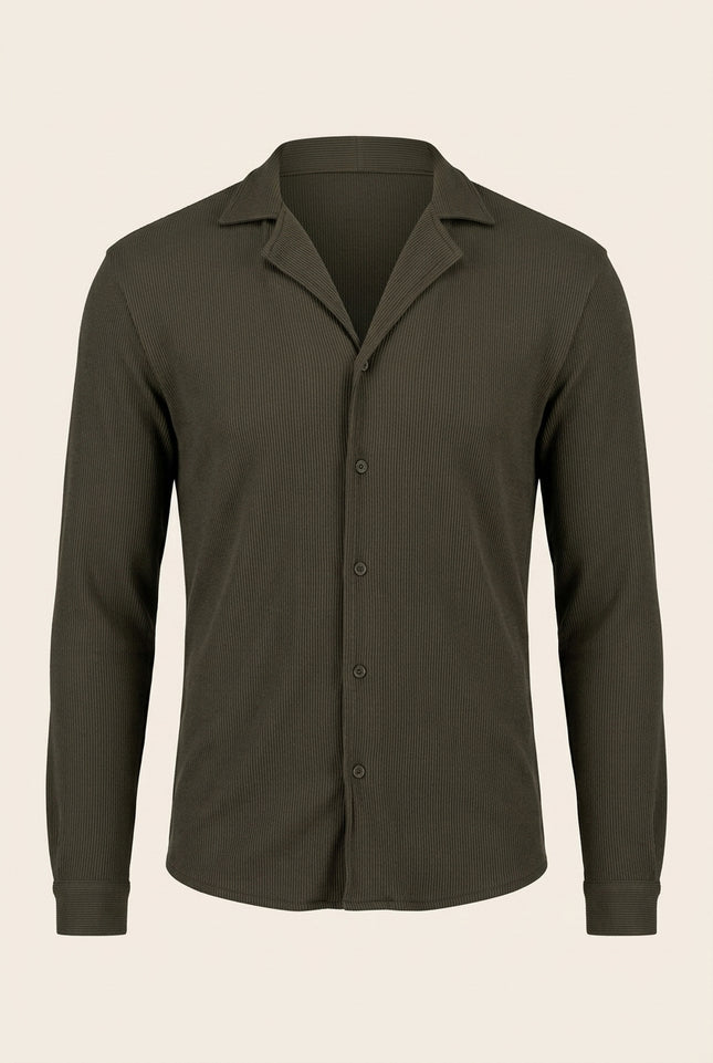 Lightweight Plisse Shirt - Olive Green - Front