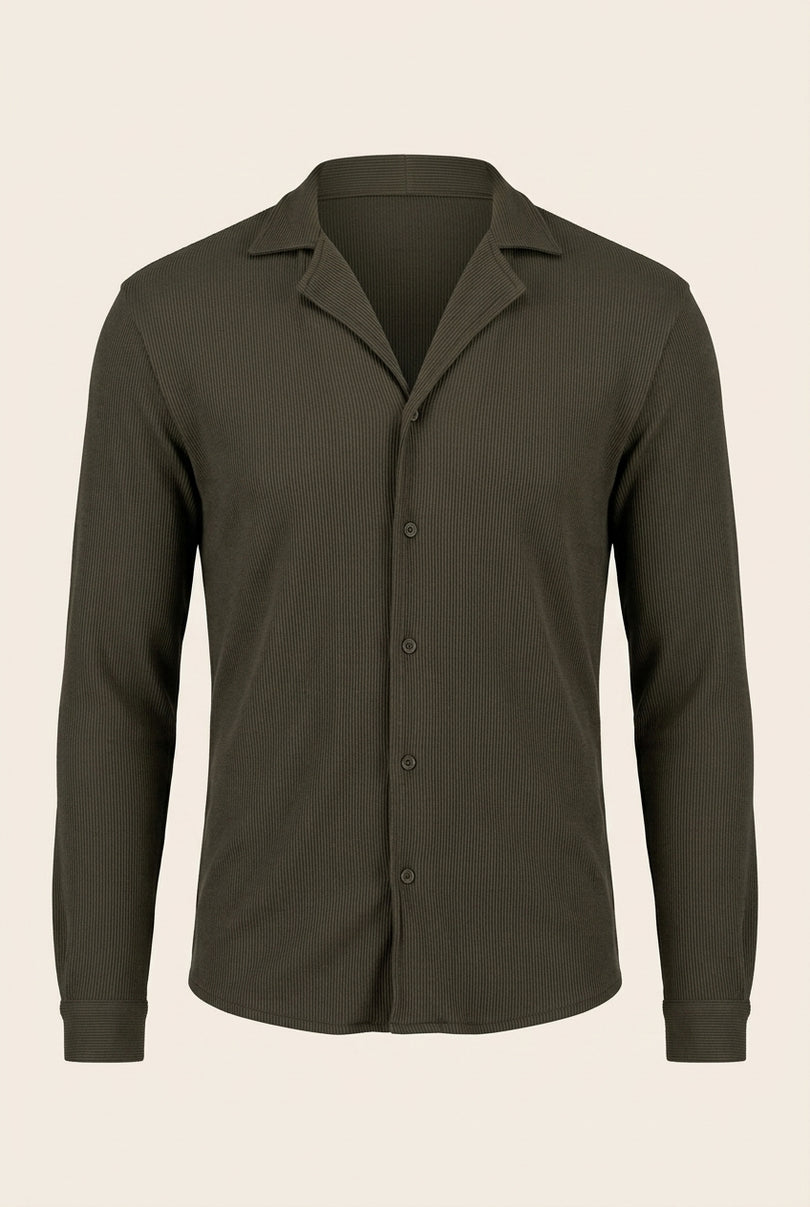Lightweight Plisse Shirt - Olive Green - Front
