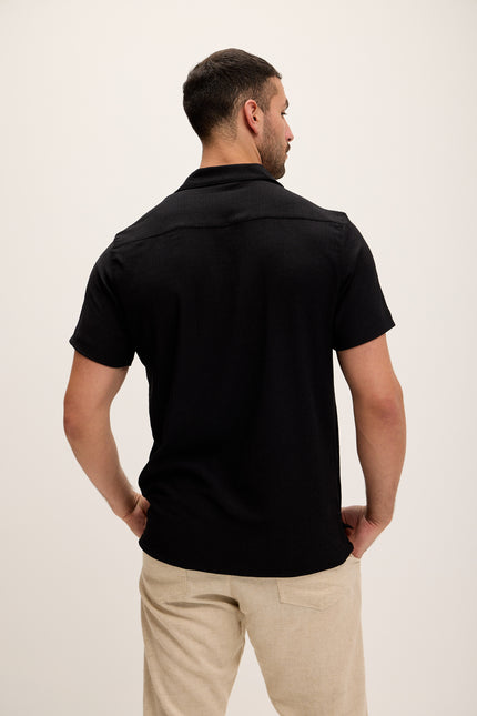 Lightweight Solid Camp Collar Shirt - Black - Ron Tomson