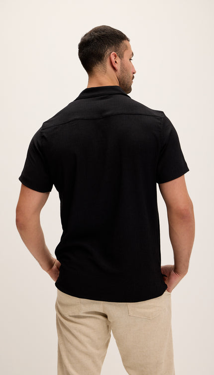 Lightweight Solid Camp Collar Shirt - Black - Ron Tomson