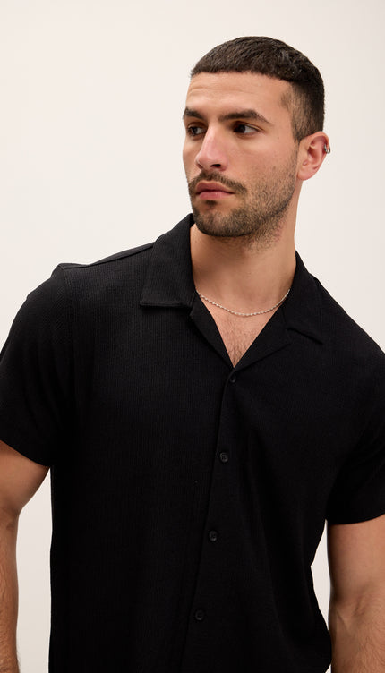 Lightweight Solid Camp Collar Shirt - Black - Ron Tomson