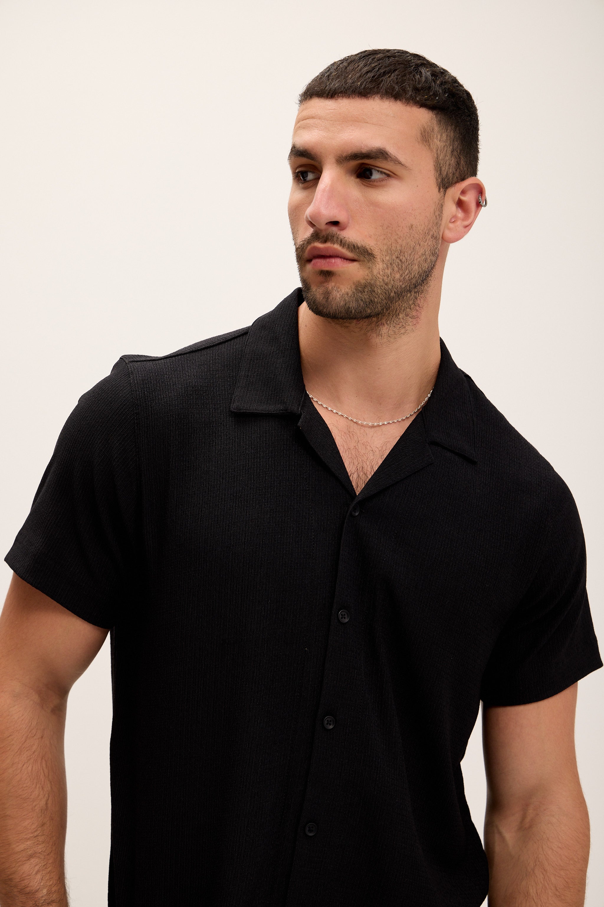 Men's Lightweight Solid Camp Collar Shirt - Black