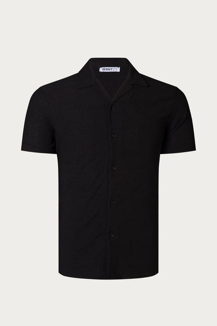 Lightweight Solid Camp Collar Shirt - Black - Ron Tomson