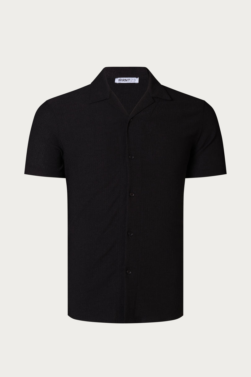 Lightweight Solid Camp Collar Shirt - Black - Ron Tomson