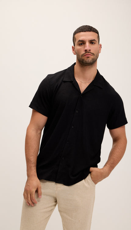Lightweight Solid Camp Collar Shirt - Black - Ron Tomson