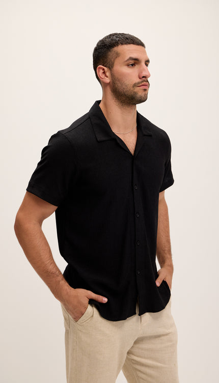 Lightweight Solid Camp Collar Shirt - Black - Ron Tomson