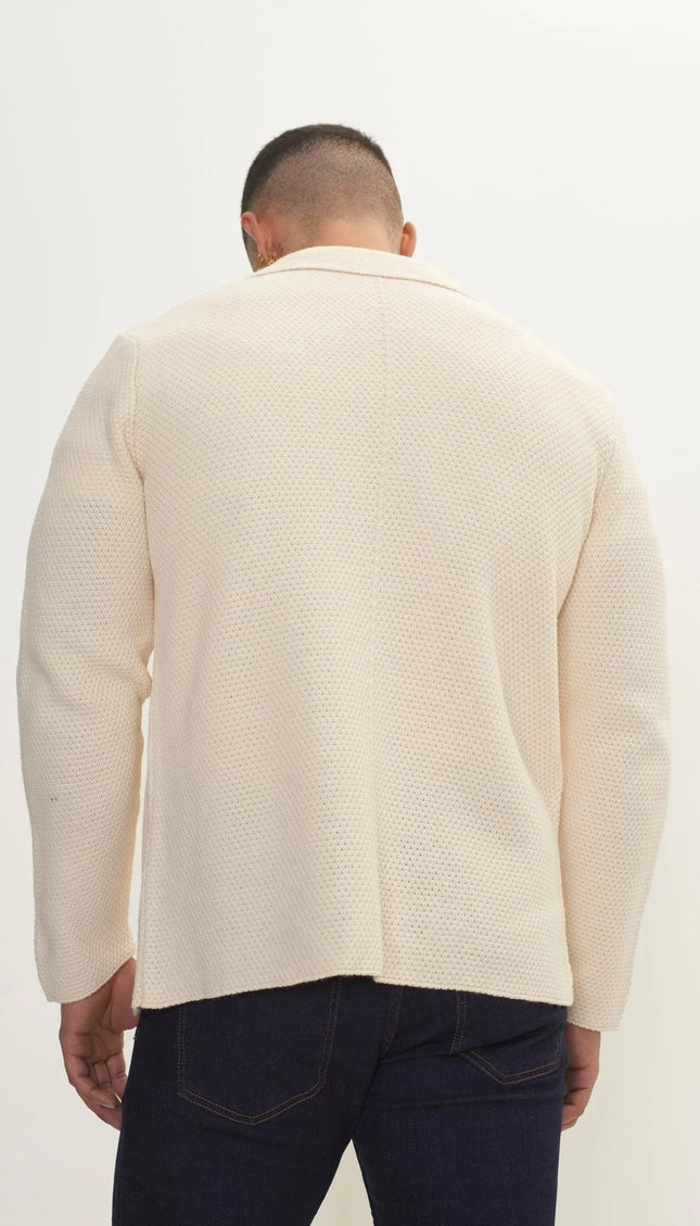 Lightweight Waffled Knit Blazer - Beige - Ron Tomson