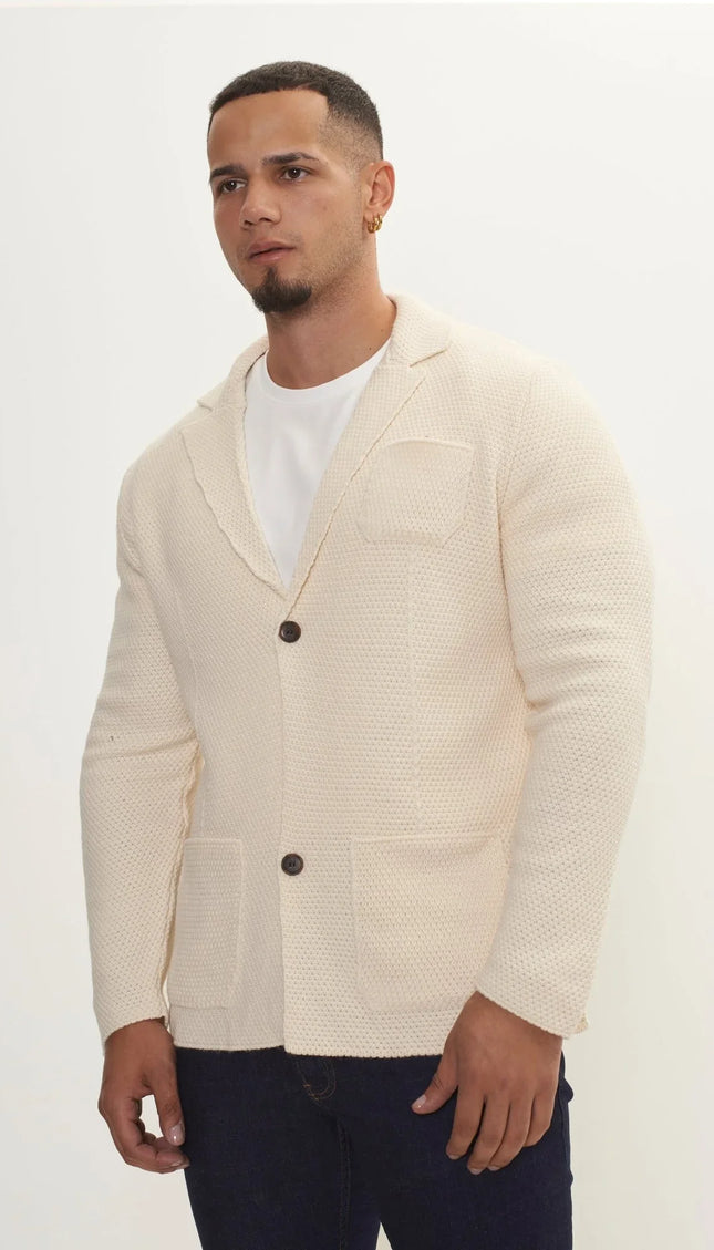 Lightweight Waffled Knit Blazer - Beige - Ron Tomson