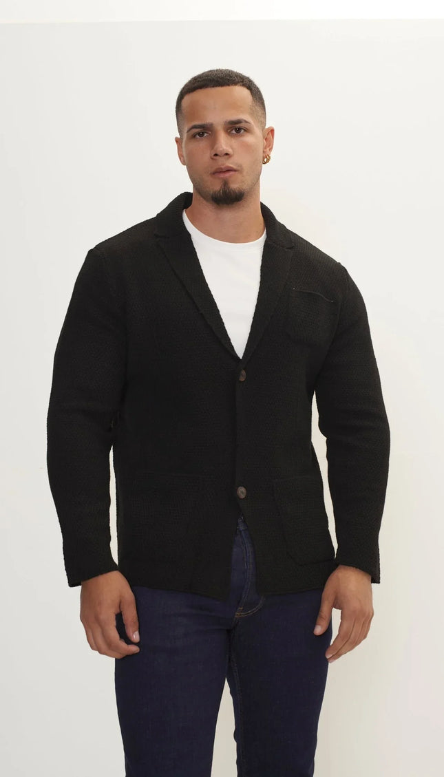 Lightweight Waffled Knit Blazer - Black - Ron Tomson