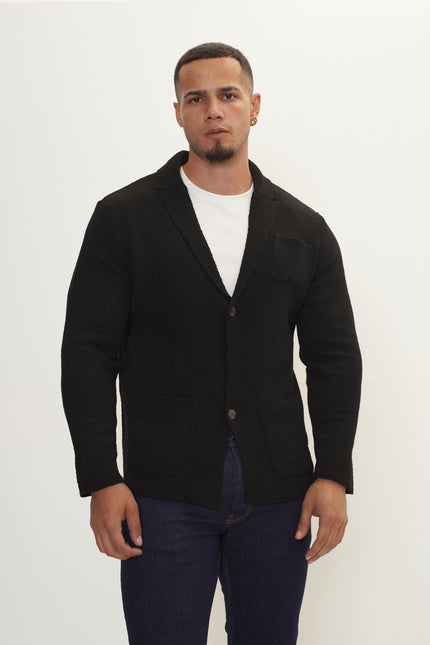 Lightweight Waffled Knit Blazer - Black - Ron Tomson