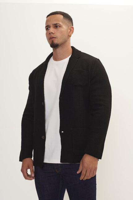 Lightweight Waffled Knit Blazer - Black - Ron Tomson