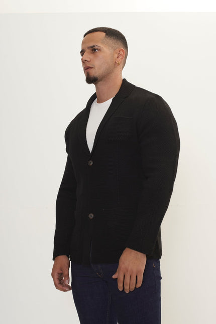 Lightweight Waffled Knit Blazer - Black - Ron Tomson