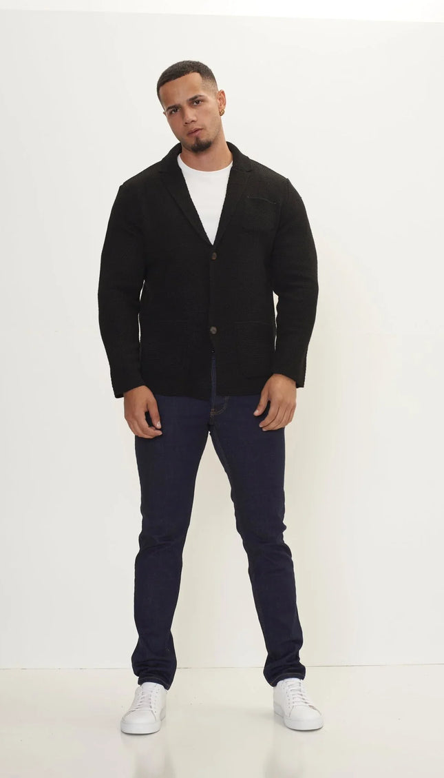 Lightweight Waffled Knit Blazer - Black - Ron Tomson