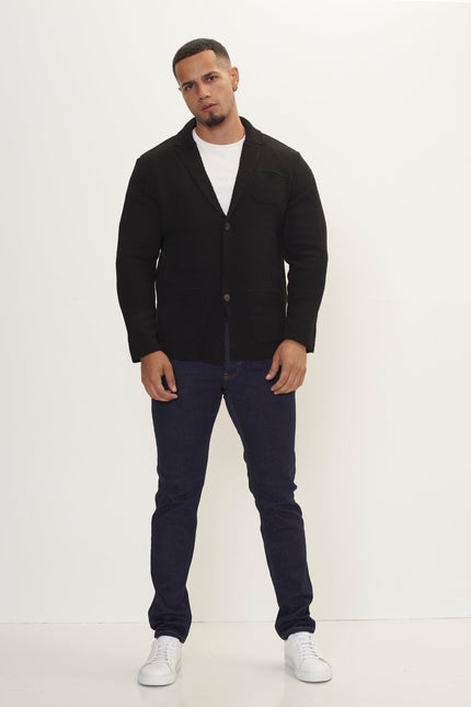 Lightweight Waffled Knit Blazer - Black - Ron Tomson