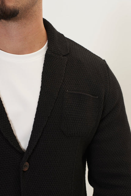 Lightweight Waffled Knit Blazer - Black - Ron Tomson