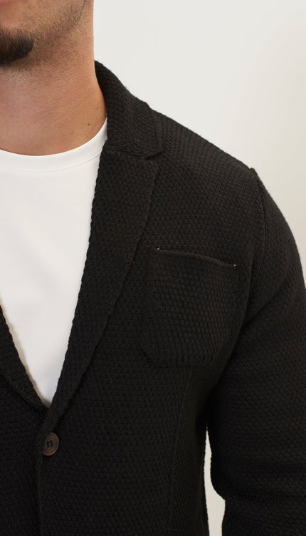 Lightweight Waffled Knit Blazer - Black - Ron Tomson