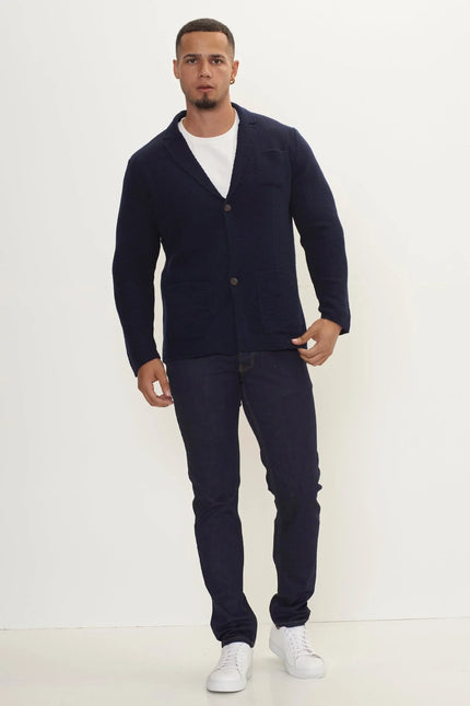 Lightweight Waffled Knit Blazer - Navy - Ron Tomson