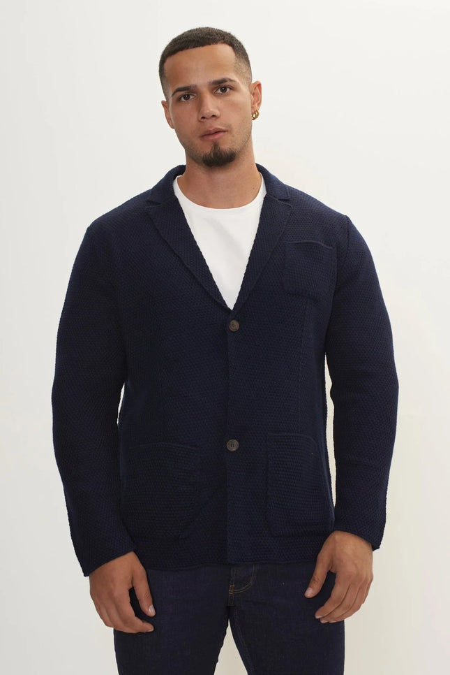 Lightweight Waffled Knit Blazer - Navy - Ron Tomson