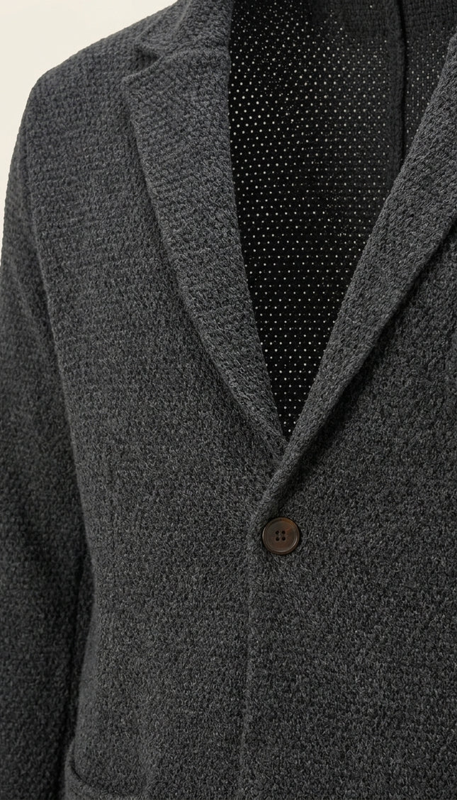 Lightweight Waffled Knit Cardigan - Anthracite - Detail