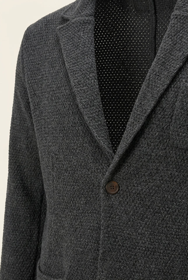 Lightweight Waffled Knit Cardigan - Anthracite - Detail