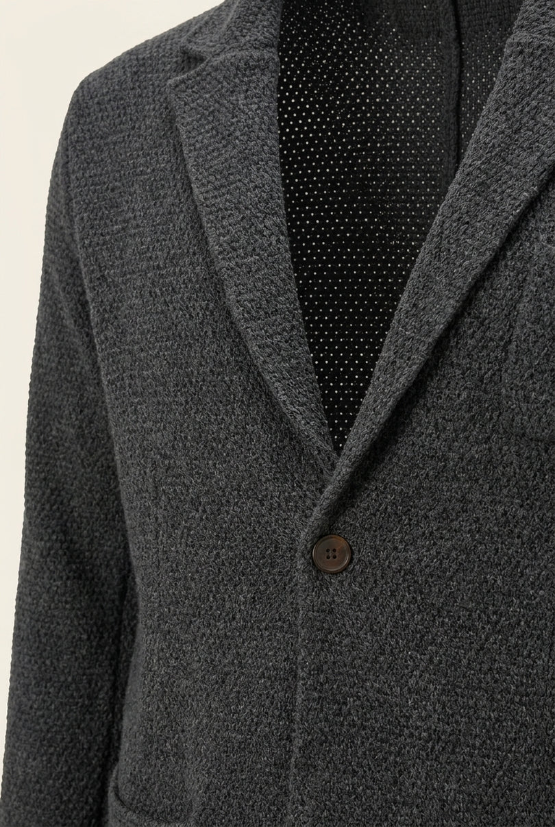 Lightweight Waffled Knit Cardigan - Anthracite - Detail