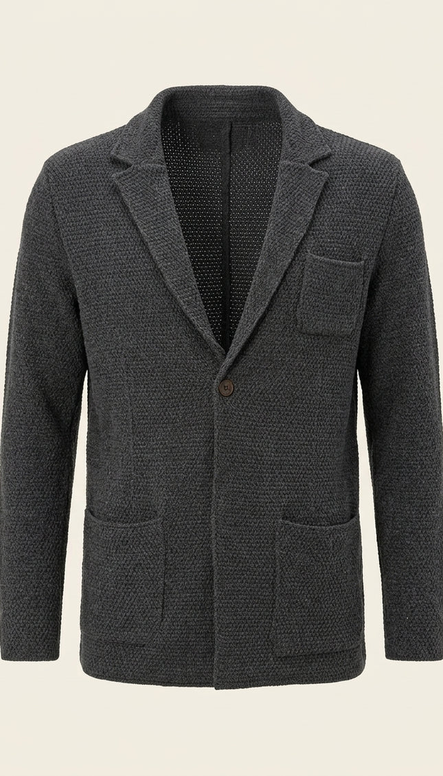 Lightweight Waffled Knit Cardigan - Anthracite - Front