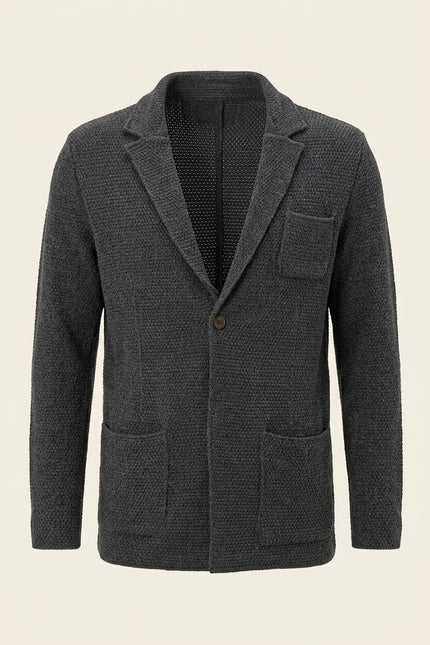 Lightweight Waffled Knit Cardigan - Anthracite - Front