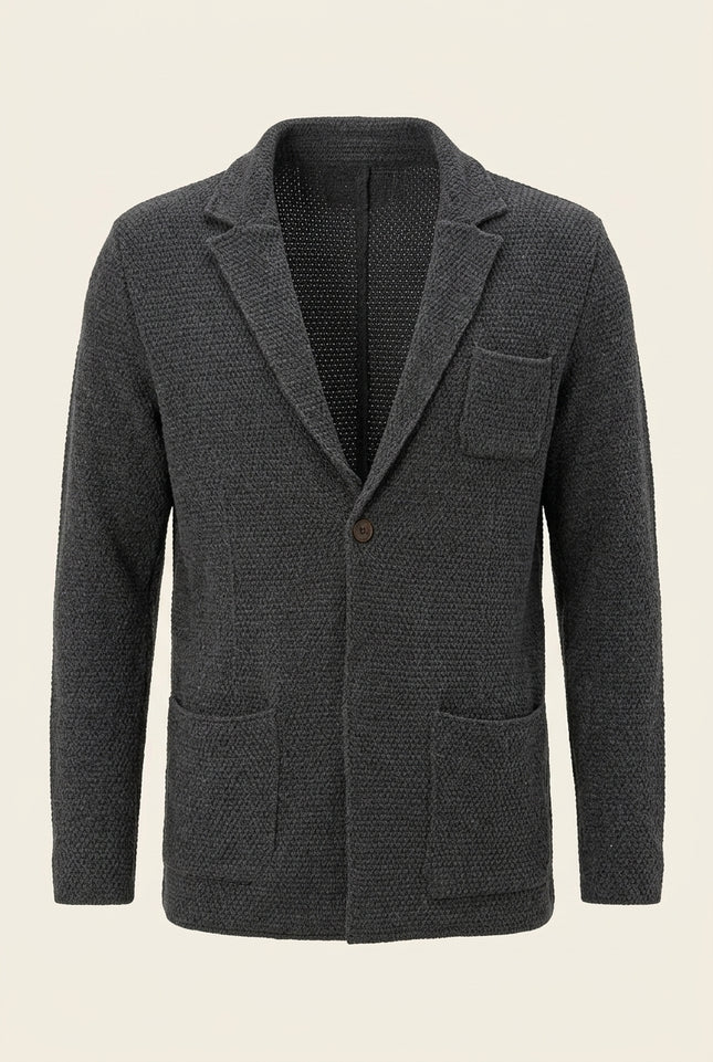 Lightweight Waffled Knit Cardigan - Anthracite - Front