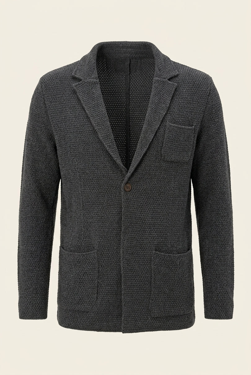 Lightweight Waffled Knit Cardigan - Anthracite - Front