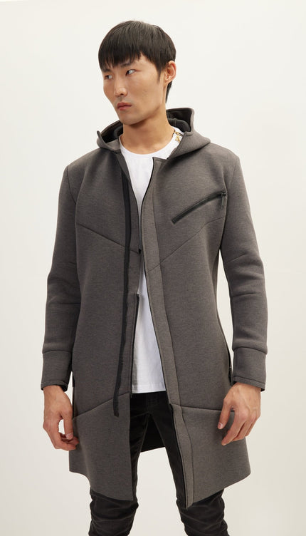 Linear Hooded Long Knit Zipper Jacket - Anthracite - Ron Tomson