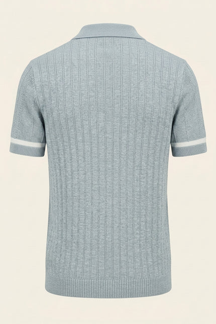 Linen blend chevron fitted polo shirt - Blue - Back