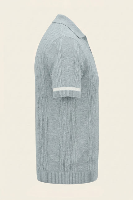 Linen blend chevron fitted polo shirt - Blue - Side