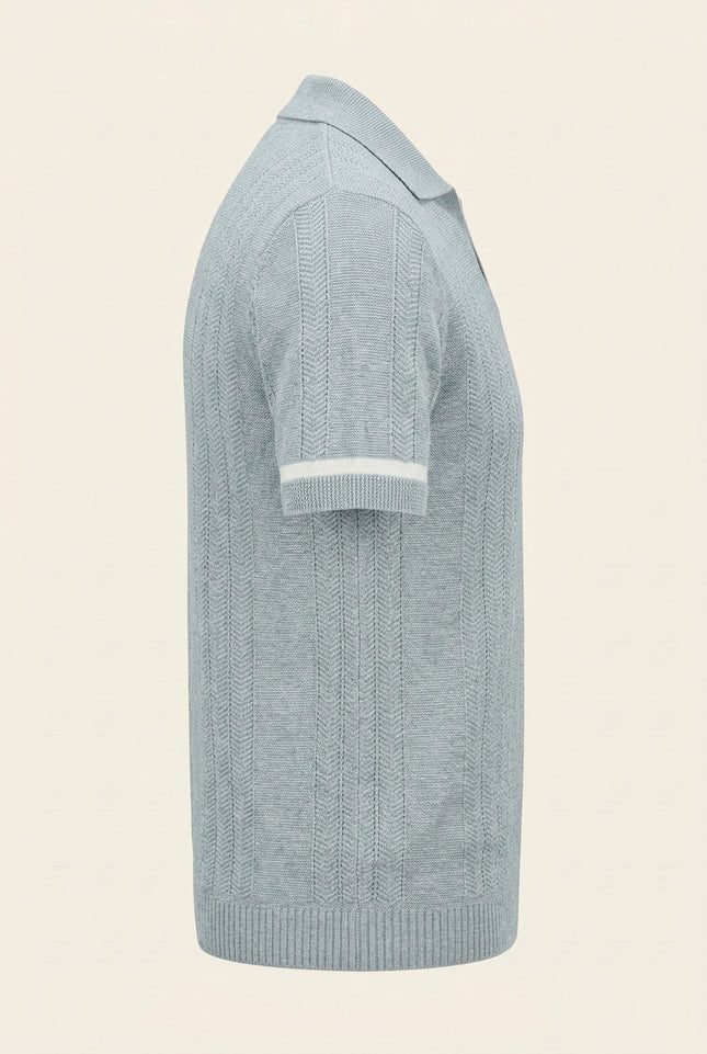 Linen blend chevron fitted polo shirt - Blue - Side