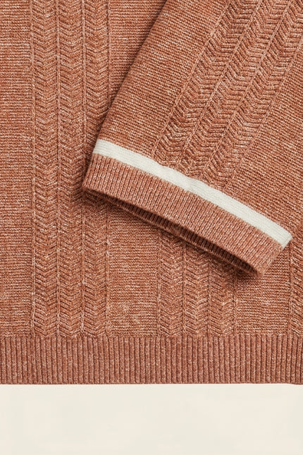 Linen blend chevron fitted polo shirt - Pink - Detail