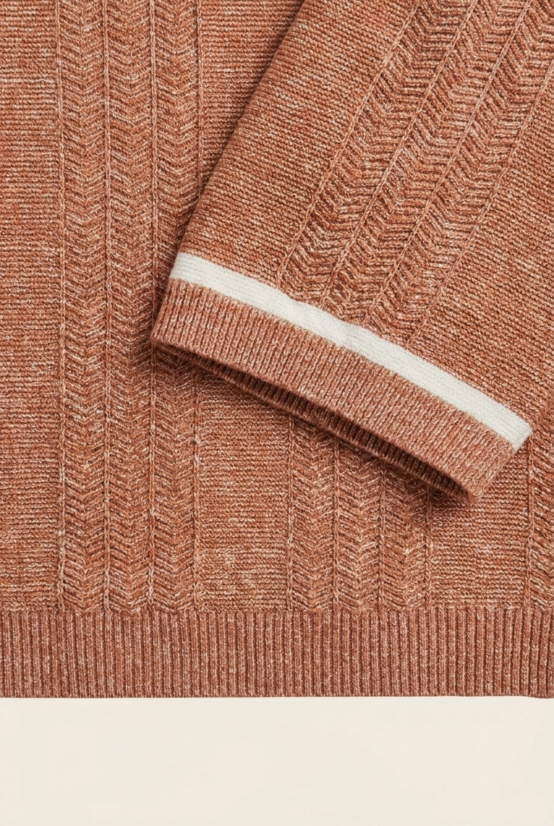 Linen blend chevron fitted polo shirt - Pink - Detail