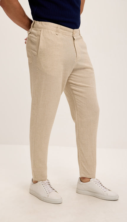 Linen Blend Relaxed Fit Pants - Beige - Ron Tomson