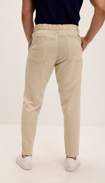 Linen Blend Relaxed Fit Pants - Beige - Ron Tomson