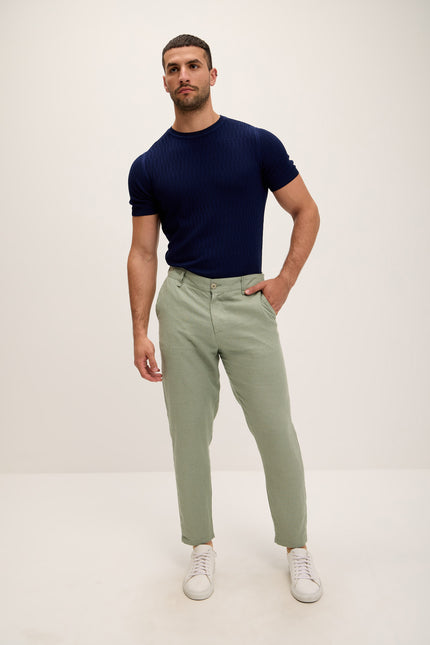 Linen Blend Relaxed Fit Pants - Green - Ron Tomson