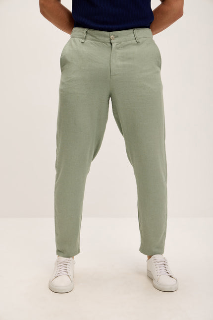 Linen Blend Relaxed Fit Pants - Green - Ron Tomson