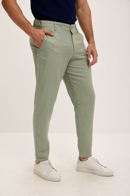 Linen Blend Relaxed Fit Pants - Green - Ron Tomson