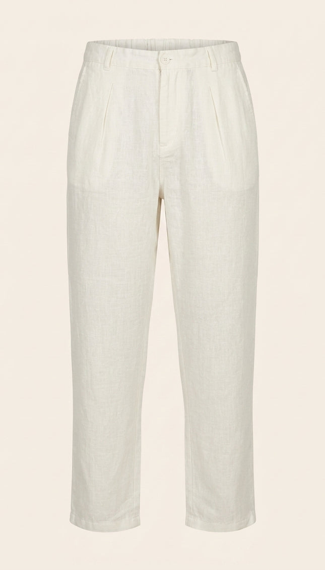 Linen Relaxed Fit Pants - Off-White - Front