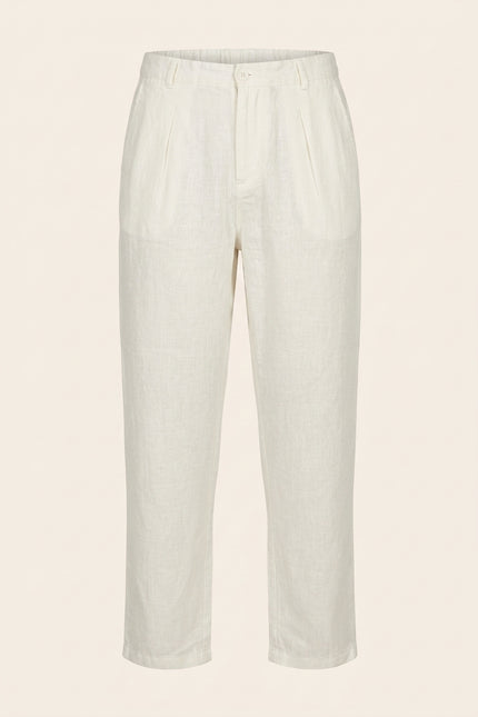Linen Relaxed Fit Pants - Off-White - Front