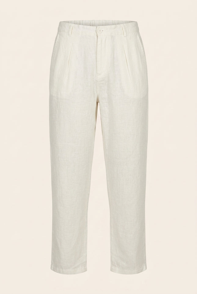 Linen Relaxed Fit Pants - Off-White - Front