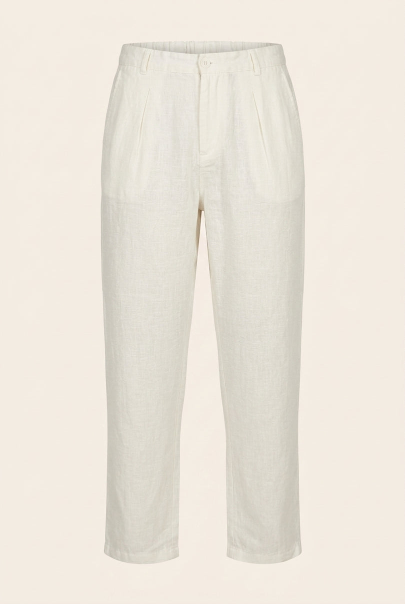 Linen Relaxed Fit Pants - Off-White - Front