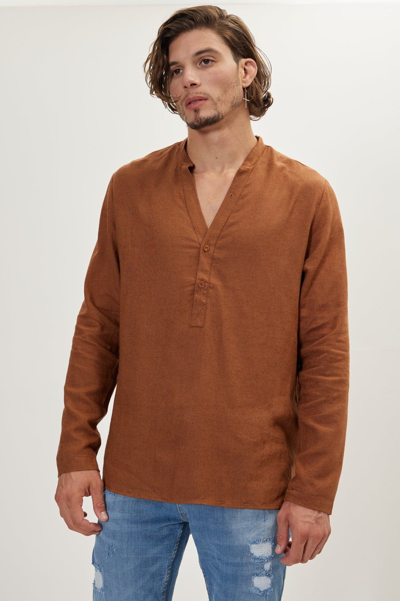 Linen Shirt - Brown - Ron Tomson