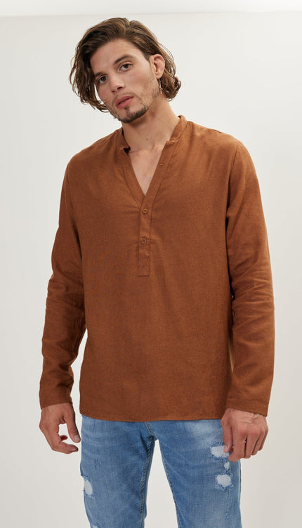 Linen Shirt - Brown - Ron Tomson